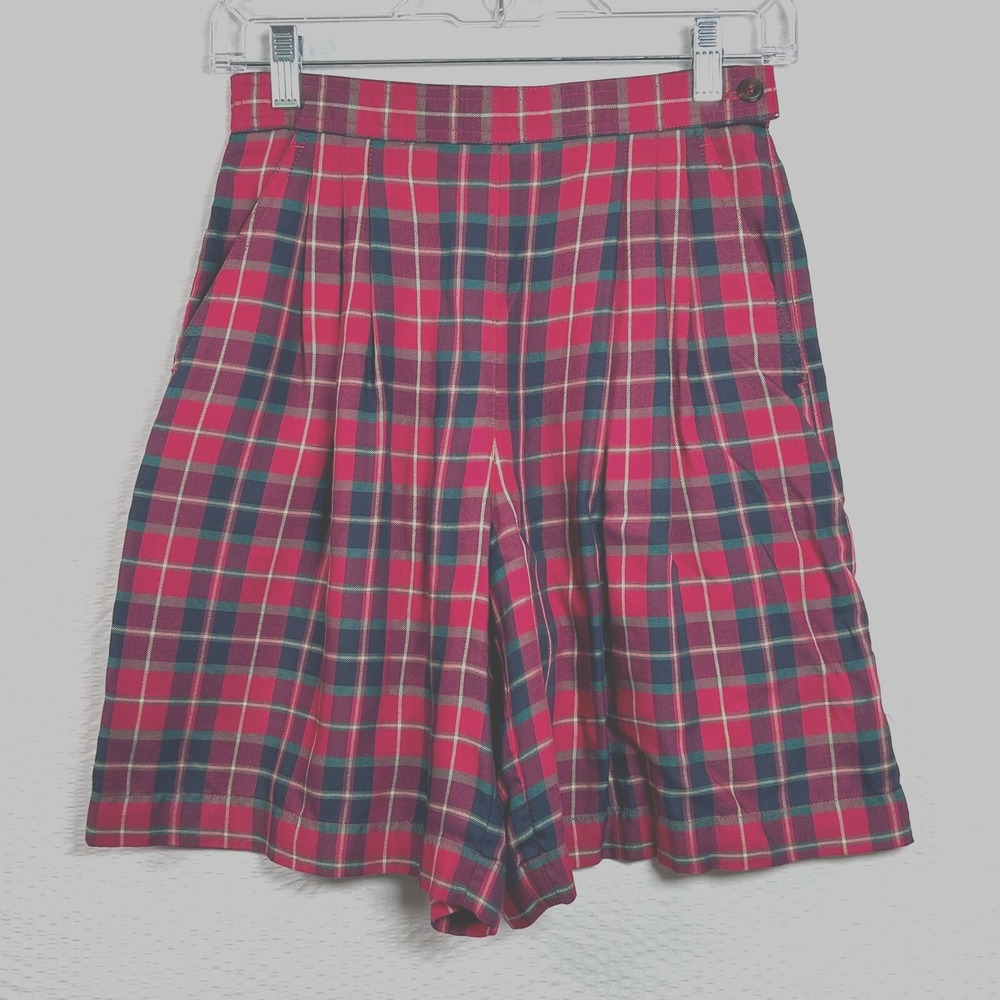 Liz Sport High Waist Plaid Shorts Women's 6 Petite Plaid Red Blue Green Yellow